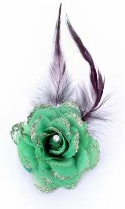 Bloem Met Diamant Op Speldje En Elastiek Groen