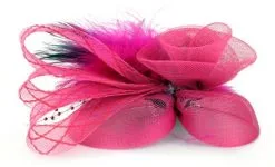 Broche Tule Met Tubes, Kraaltjes En Veertjes Pink