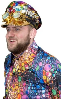 Burningman Pet Regenboog Luxe Met Bril -Kostuum Winkel burningman pet regenboog luxe met bril man zijkant