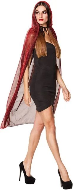 Cape Met Capuchon Rood Glitter (140cm)