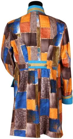 Carnavalsjas Patchwork Blauw Voor Heren -Kostuum Winkel carnavalsjas patchwork blauw voor heren achterkant