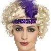 Charleston Hoofdband Pailletten Met Veer Paars