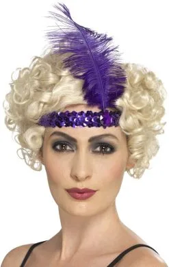 Charleston Hoofdband Pailletten Met Veer Paars