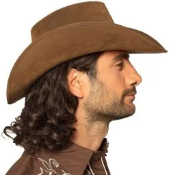 Cowboyhoed Luxe Bruin -Kostuum Winkel cowboyhoed luxe bruin voorbeeld zijkant
