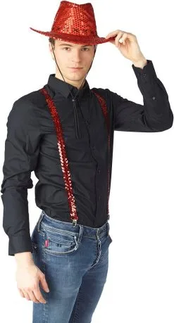 Cowboyhoed Pailletten Glitter Rood 5 Cowboyhoed Pailletten Glitter Rood -Kostuum Winkel cowboyhoed pailletten glitter rood voorbeeld 2