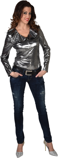 Dames Blouse Folie Metallic Zilver