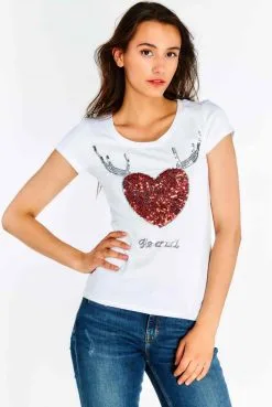 Dames Trachten T-shirt Pailletten Hartje