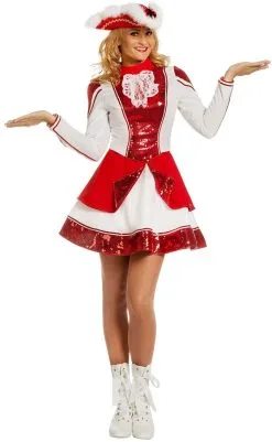 Dameskostuum Dansmarietje Rood/Wit Met Pailletten