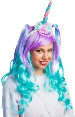 Diadeem Eenhoorn Roze-Blauw (Unicorn) Met Bloemen