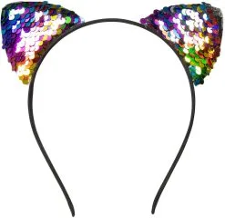 Diadeem Kattenoortjes Met Regenboog Pailletten