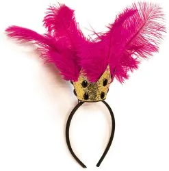 Diadeem Met Gouden Kroontje En Pink Veren