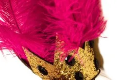 Diadeem Met Gouden Kroontje En Pink Veren -Kostuum Winkel diadeem met gouden kroontje en pink veren 3