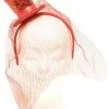 Diadeem Met Mini Hoge Hoed Glitter Rood + Sluier