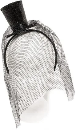 Diadeem Met Mini Hoge Hoed Glitter Zwart + Sluier