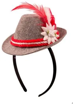 Diadeem Tiroler Hoedje Grijs/Rood