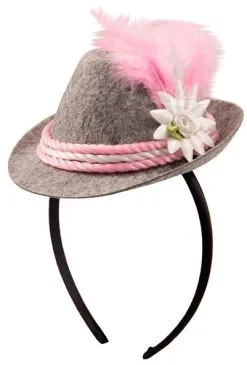 Diadeem Tiroler Hoedje Grijs/Roze