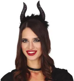 Duivel Diadeem Zwart Glitter