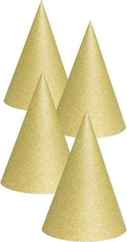 Feesthoedjes Glitter Goud Karton (4st.)