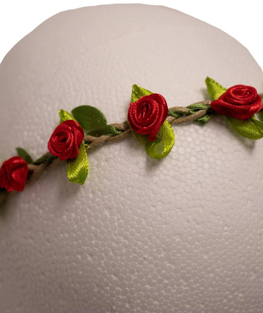 Haarbandje Bloemen Rood Satijn 2 Haarbandje Bloemen Rood Satijn - Afbeelding 2