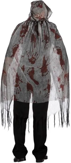 Halloween Cape Met Bloed Met Capuchon (2 Laags) -Kostuum Winkel halloween cape met bloed met capuchon 2 laags achterkant