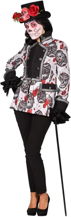 Halloween Jas Mexican Skull Black/White Voor Dames