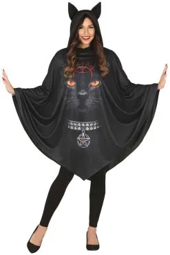 Halloween Poncho Black Cat