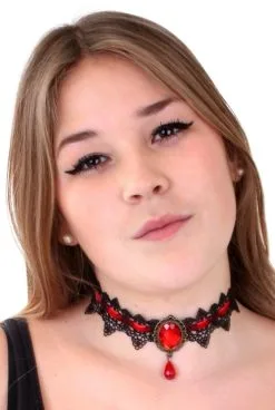 Halsband/Choker Met Kant En Diamant Rood