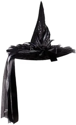 Heksenhoed Zwart Luxe Met Tule En Pailletten