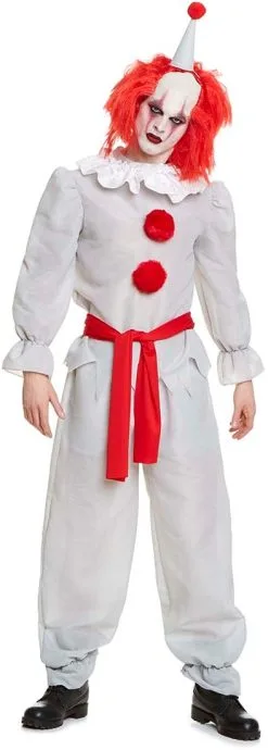 Herenkostuum Horror Clown Grijs-Rood