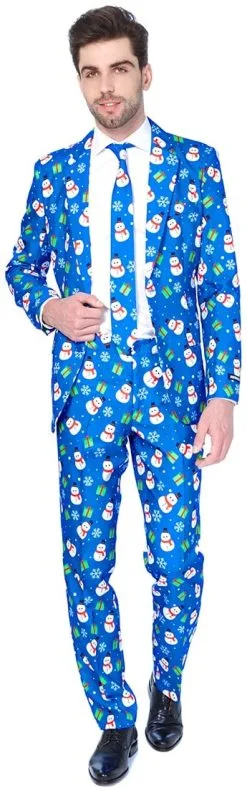 Herenkostuum Suitmeister Christmas Blue Snowman