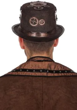Hoed Steampunk Brons Luxe Met Drukmeter -Kostuum Winkel hoed steampunk brons luxe met drukmeter achterkant