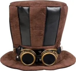 Hoed Steampunk Bruin/Zwart Met Bril