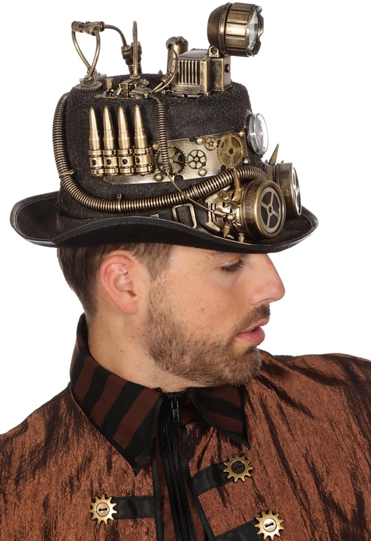 Hoed Steampunk Luxe Met Bril En Mijnlamp 2 Hoed Steampunk Luxe Met Bril En Mijnlamp - Afbeelding 2