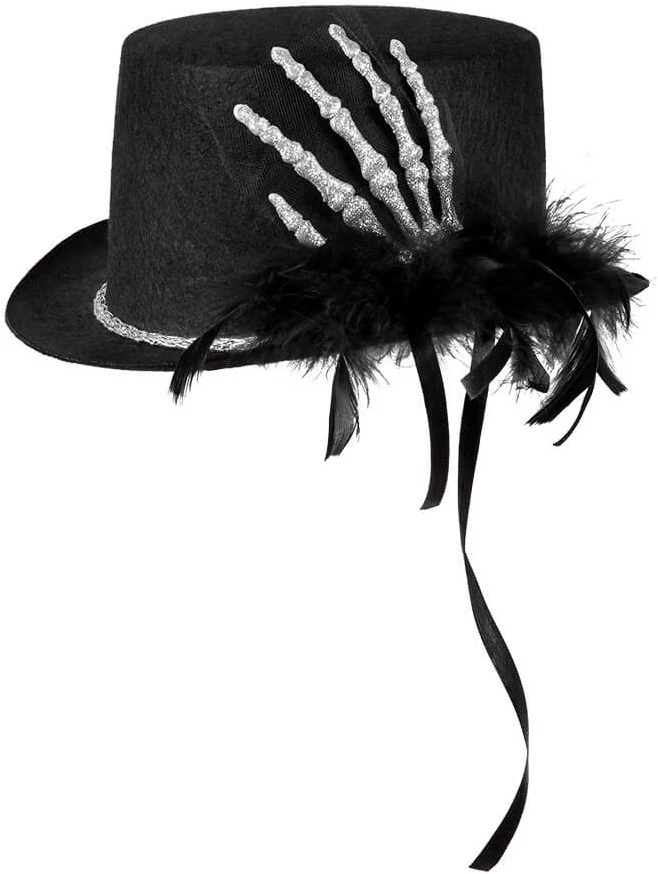 Hoge Hoed Halloween Met Skelet Hand En Veren 2 Hoge Hoed Halloween Met Skelet Hand En Veren - Afbeelding 2