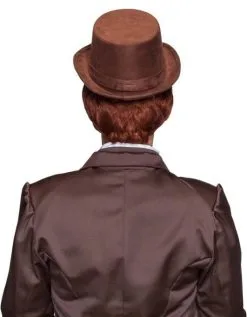 Hoge Hoed Suede Bruin -Kostuum Winkel hoge hoed suede bruin achterkant