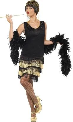 Jaren 20 Fringed Flapper Jurk Zwart-Goud