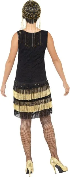 Jaren 20 Fringed Flapper Jurk Zwart-Goud -Kostuum Winkel jaren 20 fringed flapper jurk zwart goud achterkant