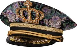 Kapiteinspet Brokaat Romantic Groen-Paars