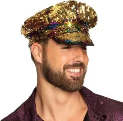 Kapiteinspet Pailletten Regenboog-Goud -Kostuum Winkel kapiteinspet pailletten regenboog goud voorbeeld goud 2