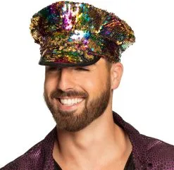 Kapiteinspet Pailletten Regenboog-Goud -Kostuum Winkel kapiteinspet pailletten regenboog goud voorbeeld rainbow 2