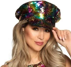 Kapiteinspet Pailletten Regenboog-Goud -Kostuum Winkel kapiteinspet pailletten regenboog goud voorbeeld rainbow