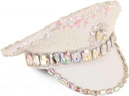 Kapiteinspet Pailletten Roze-Wit Met Diamanten 2 Kapiteinspet Pailletten Roze-Wit Met Diamanten - Afbeelding 2