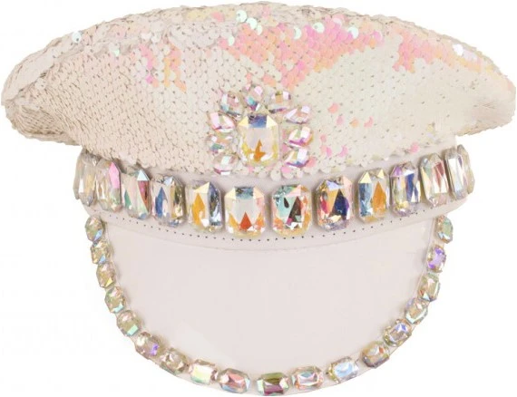 Kapiteinspet Pailletten Roze-Wit Met Diamanten 1 Kapiteinspet Pailletten Roze-Wit Met Diamanten