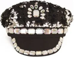 Kapiteinspet Pailletten Zwart-Zilver Met Diamanten