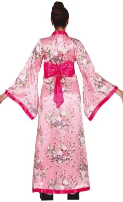 Kimono Roze Bloemen Dames -Kostuum Winkel kimono roze bloemen dames achterkant