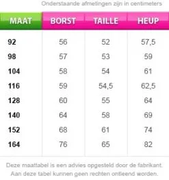 Kinderkostuum Chinees Yellung -Kostuum Winkel maattabel 98