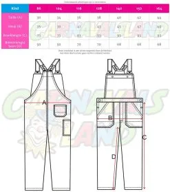 Tuinbroek Geel-Rood -Kostuum Winkel maattabel tuinbroeken kind 9007