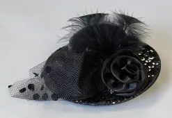 Mini Hoedje Pailletten Zwart Met Clip