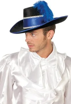 Musketier Hoed Blauw-Zwart Met Veer