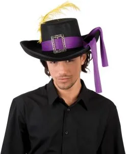 Musketiers Hoed Zwart/Paars